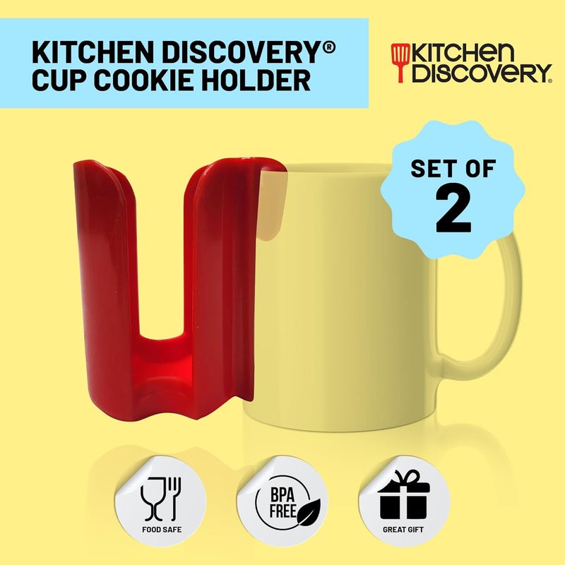 Kitchen Discovery Cup Cookie Holder Cookie Holder for Cup Hooks to Mugs and Milk Glasses to Keep Cookies and Biscuits in Dunking Reach – Cookies Holder, Tea Bag Caddy in Bright Plastic (2) - Image 2